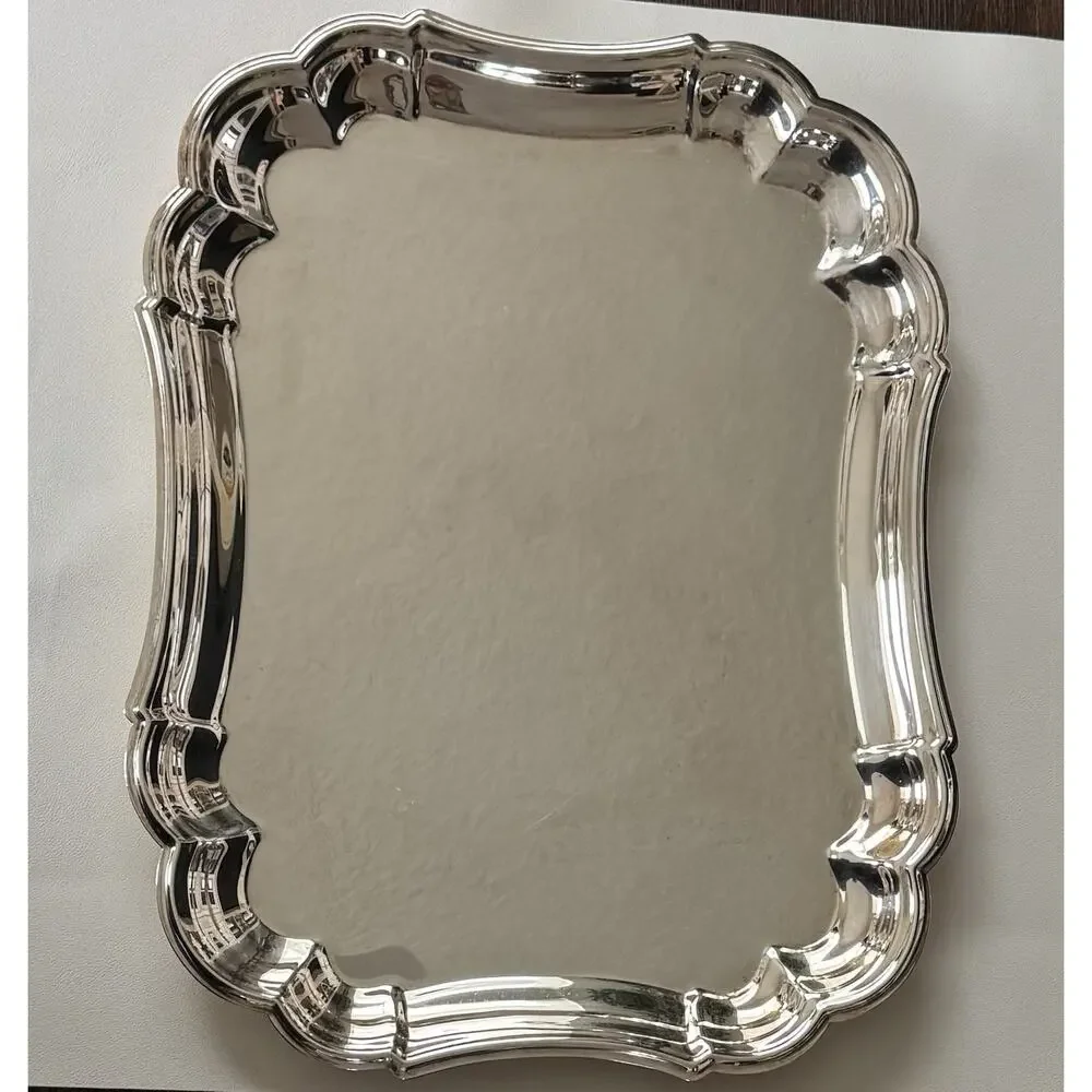 Gorham Heritage Silverplate Serving Tray YH14 Scalloped Gallery 15.5” x 11.5”